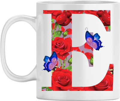 Bhawani Gift Creations E NAME Ceramic Coffee Mug(300 ml)