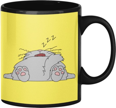 oval designs Sleeping Cat Animal Cartoon Character Illustration And A Morning Hater Quote Ceramic Coffee Mug(350 ml)