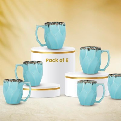 The Better Home Sky Blue Ceramic Cups x 6 - Microwave Safe, Scratch Resistant Ceramic Coffee Mug(280 ml, Pack of 6)