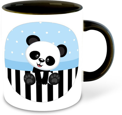 FLEXERSTYLE NEW2025-CSK Panda theme Printed Black Ceramic Coffee Cup & with Coaster - D6 Ceramic Coffee Mug(325 ml)