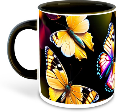whats your kick new-wyk_Butterfly Lover Printed Black Coffee-D9 Ceramic Coffee Mug(325 ml)