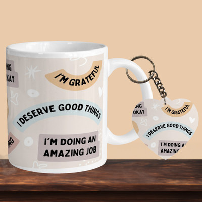 VM SHOPPING MALL I'm Strong R-H Ceramic Coffee Mug(330 ml, Pack of 2)