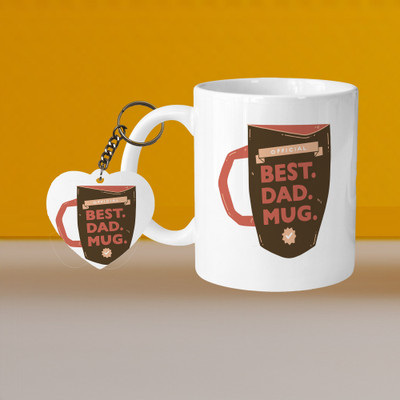 VM SHOPPING MALL Perfect for Coffee and Tea - With Keychain VM Best Dad L H Ceramic Coffee Mug(330 ml, Pack of 2)