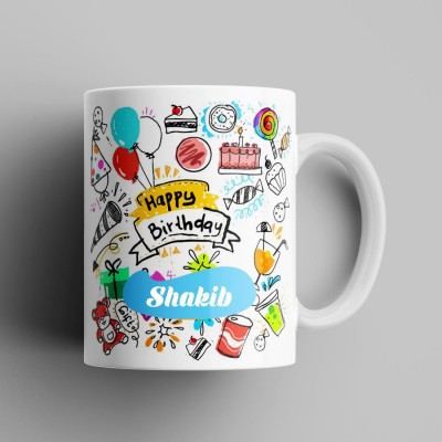 Beautum Happy Birthday Shakib Name Model No:DOD003352 White Ceramic Coffee Mug(350 ml)