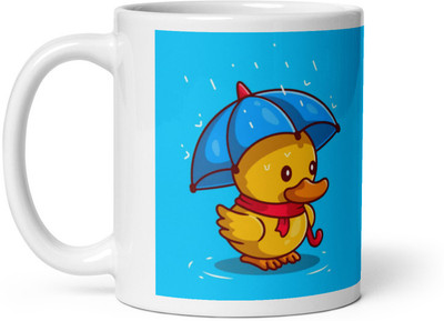 Mr UVD Duck With Blue Umbrella Ceramic Coffee Mug(350 ml)
