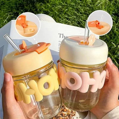 varyon Tumbler with Pearl Chain Belt & Sleeve,Drinking Cup with Lid and Straw Glass Coffee Mug(450 ml)