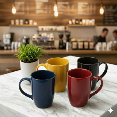 Dreamcart Ceramic Conical Glossy Multicolor Milk/Coffee For Gifting,Birthday,festival Ceramic Coffee Mug(350 ml, Pack of 4)