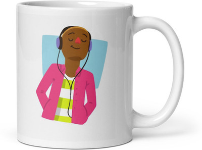 Mr UVD Black Man Happy While Listening Music_MUGG Ceramic Coffee Mug(350 ml)