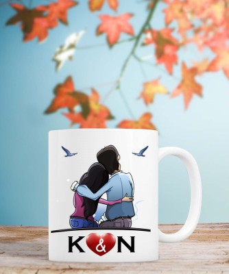 badri creations Couple Name K & N White Coffee Ceramic Coffee Mug(350 ml)