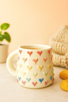ABC HEART EMBOSSED CERAMIC COFFEE MUG Ceramic Coffee Mug(200 ml)