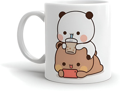 Abhi Creation Bubu Dudu Stylish White Ceramic Printed Design Perfect Gift Ceramic Coffee Mug(350 ml)