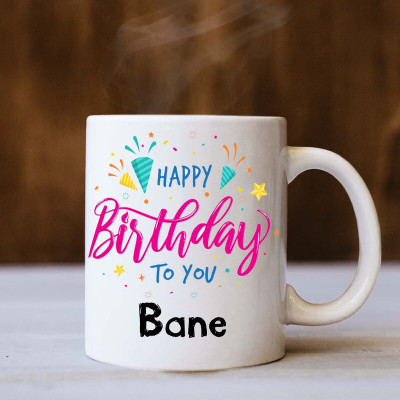 badri creations Happy Birthday Bane White Coffee Ceramic Coffee Mug(350 ml)