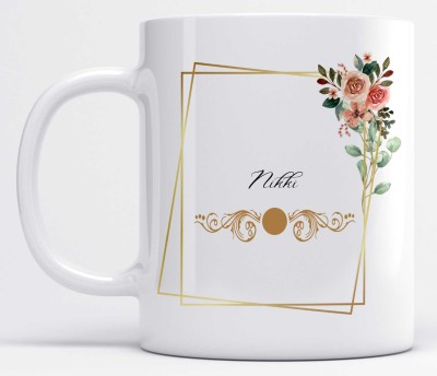 LOROFY Name Nikki Printed Frame Design Ceramic Coffee Mug(350 ml)