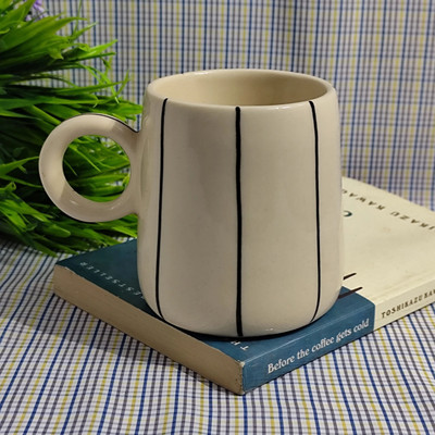 Ceramicmomo Handmade Ceramic Classic Black Strip Coffee Ceramic Coffee Mug(250 ml)