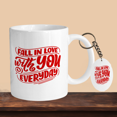 VM MALL 101_Fall In Love With You R-O Ceramic Coffee Mug(330 ml, Pack of 2)