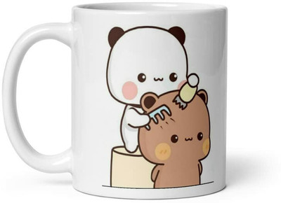 Cheeksy Specially Designed Gloosy Milk Mocha DUDU BUBU Printed Ceramic DBWW011 Ceramic Coffee Mug(350 ml)
