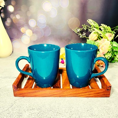 HomeFrills Handmade Glossy solid colour Green mug combo for Coffee/Tea/ Milk/ Juice etc. Ceramic Coffee Mug(275 ml, Pack of 2)