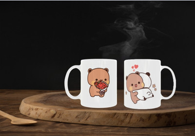 soanstar Cute Bear & Panda Printed Coffee Ceramic Coffee (330 ml) Ceramic Coffee Mug(330 ml)