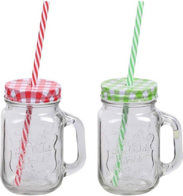 fielrop Red Green Maon Jaar Glass Mason Jar(500 ml, Pack of 2)