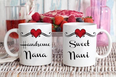 V Kraft Best nana nani Ever Unique dad mom Quote Printed Stylish Coffee /116 Ceramic Coffee Mug(330 ml, Pack of 2)