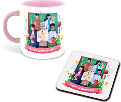 FLEXERSTYLE NEW2025-Teachers Day Printed Pink Coffee With Coaster - D4 Ceramic Coffee Mug(325 ml)