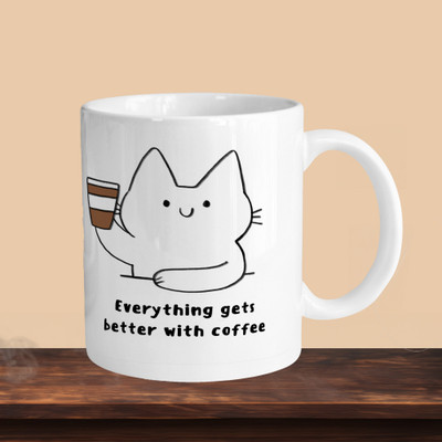 sublix NEW_Everything Gets Bettwer With Coffee R Ceramic Coffee Mug(330 ml)