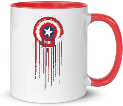 popflip Premium Quality Inner Color Red Captain America LogoPrinted Ceramic Ceramic Coffee Mug(350 ml)