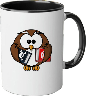 CHARMING Owl With Book Quote Printed Three Tone Black Ceramic Coffee Mug(350 ml)
