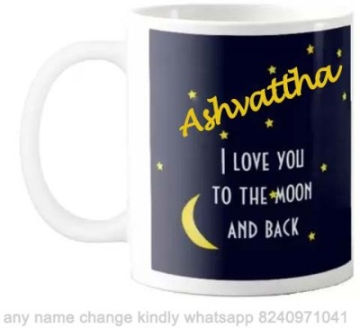 Exocticaa Romantic Gift for Ashvattha Love you to Moon and Back 075 Ceramic Coffee Mug(325 ml)