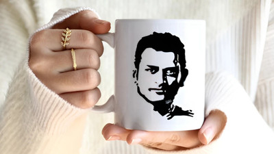 DFLEXPRINTS ms dhoni coffee mug 350ml free wooden keychain Ceramic Coffee Mug(350 ml)