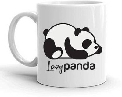 ZORI Premium Quality Lazy Panda Theme Printed Glossy Finished , 1 Piece, White, 330ml Ceramic Coffee Mug(330 ml)