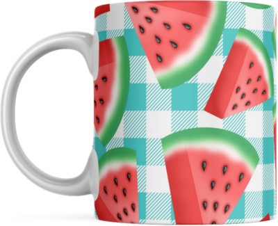 Srirudh Refreshing Watermelon Print Coffee Cup: Summer Delight Ceramic Coffee Mug(350 ml)