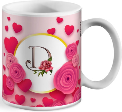 RB Point D - Letter K Name Initial Alphabet Printed Coffee Ceramic Coffee Mug(321 ml)