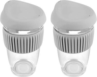 Baskety Mug With Insulated Sleeve, 500ML Set of 1 Grey Glass Coffee Mug(500 ml, Pack of 2)