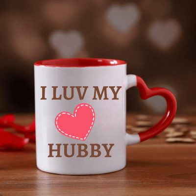 half engineer I Luv Hubby Printed Red Heart Handle |Birthday|Anniversary|Valentine Ceramic Coffee Mug(300 ml)