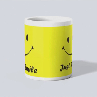 makekart Just Smile Ceramic – Start Your Day with Positivity Ceramic Coffee Mug(325 ml)