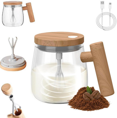 Mizuki Electric Self Stirring with Lid | Glass Cup for Coffee, Milk, Office Use Glass Coffee Mug(400 ml)