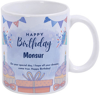 GIFTUATION Happy Birthday Monsur / Gift for Birthday Ceramic Coffee Mug(325 ml)