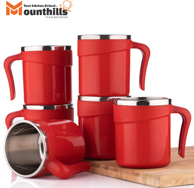 MOUNTHILLS Coffee Lover's 1st Preferable Choice Coffee For Everyday Use With Sipper Lid Plastic, Stainless Steel Coffee Mug(100 ml, Pack of 6)