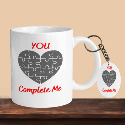 VM SHOPPING MALL You Complete Me R-O Ceramic Coffee Mug(330 ml, Pack of 2)