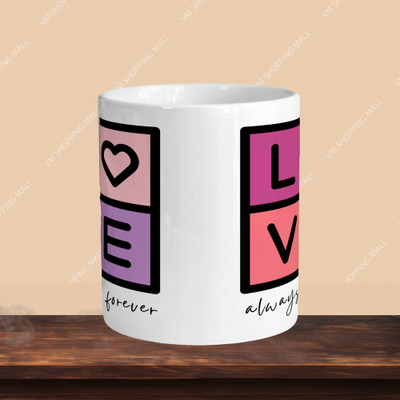 Print Ginnie 101_Perfect for Coffee and Tea - With Keychain VM Lovee Always & Forever L O Ceramic Coffee Mug(325 ml)
