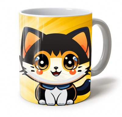 Vihaan Fashions Cute Cat Printed Ceramic Coffee | Colorful Cartoon Kitty Design-720 Ceramic Coffee Mug(350 ml)