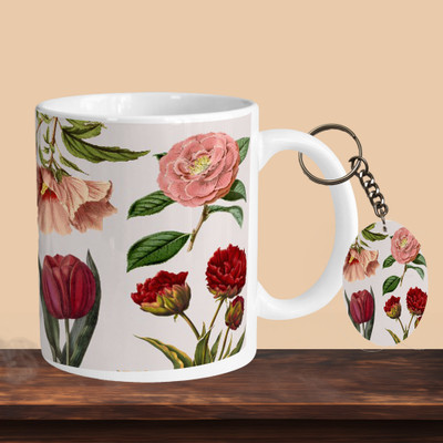 VMSHOPPINGMART 101_Big Flower Full 01 R-O Ceramic Coffee Mug(330 ml, Pack of 2)
