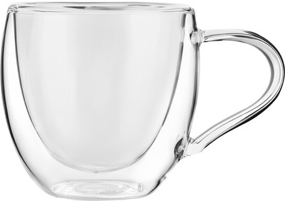 IndusBay Double Wall Borosilicate Glass Insulated Hot Cold Tea Coffee Cup with Handle Glass Coffee Mug(250 ml)