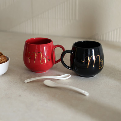 GB CRAFT Mr & Mrs Couple / Ceramic/ Coffee/ Tea Ceramic Coffee Mug(400 ml, Pack of 2)