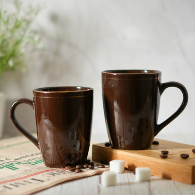 Femora Golden Line Coffee Color Brown Ceramic Coffee Mug(320 ml, Pack of 2)
