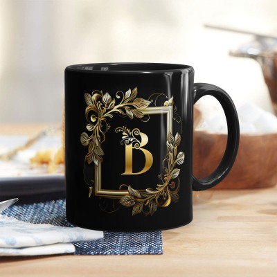 Gift Arcadia Golden Flower Letter B printed coffee mug Ceramic Coffee Mug(330 ml)