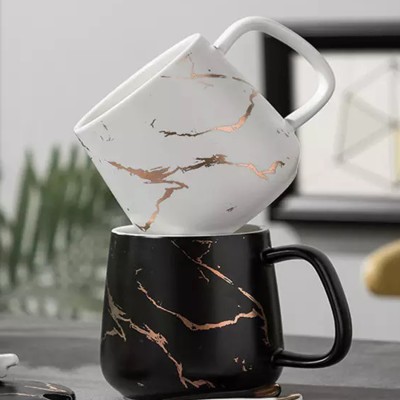 BONZEAL 3D Pack of 2 Matte Marble Coffee Tea Cup Set Ceramic Coffee Mug(350 ml, Pack of 2)