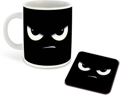 FLEXERSTYLE NEW2025-Cartoon Face Expressions White Ceramic Coffee With Coaster - D16 Ceramic Coffee Mug(325 ml)