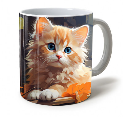 Vihaan Fashions Cute Cat Printed Ceramic Coffee | Colorful Cartoon Kitty Design-714 Ceramic Coffee Mug(350 ml)